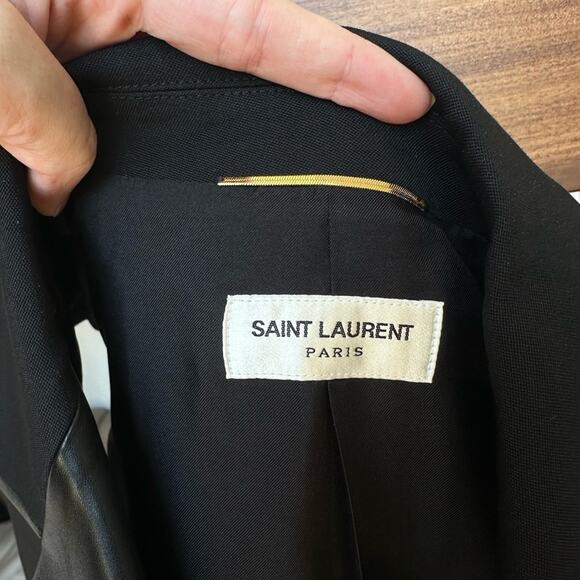Saint Laurent Tuxedo Jumpsuit size FR 34 Black Wool Leather trim Pants - Picture 2 of 11